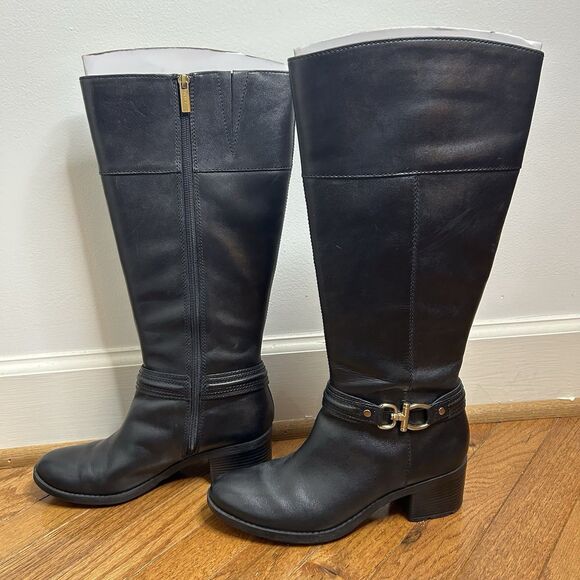 Bandolino Womens Size 8M Black Leather Zip Buckle Knee High Fashion Boots - Picture 3 of 11